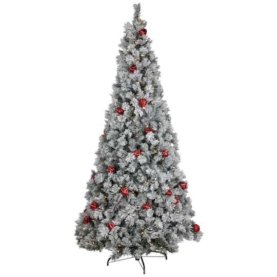 7.5Ft Pre-Lit Snowy Bristle Pine Artificial Christmas Tree with Ornaments, Warm White LED Lights By Northlight in Green | 7.5 ft | Michaels®
